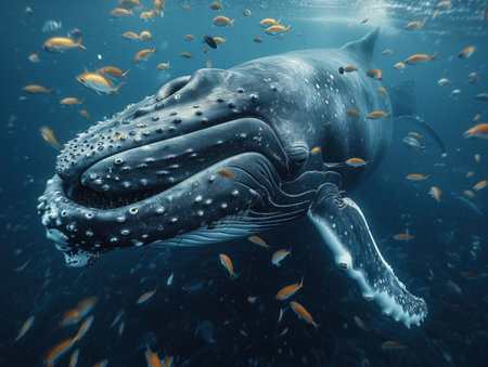 huge whale underwater closeup, realistic illustrationの素材
