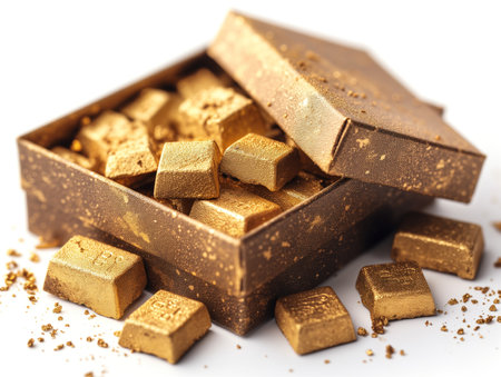 box with gold on a white background, realistic illustrationの素材