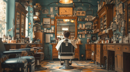 barber shop vintage interior, realistic illustrationの素材