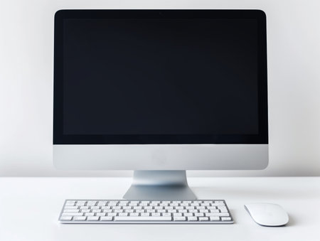 computer monitor with keyboard closeup, realistic illustrationの素材