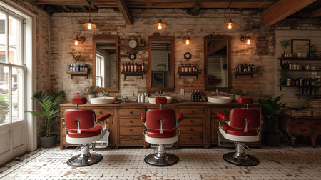 barber shop vintage interior, realistic illustrationの素材