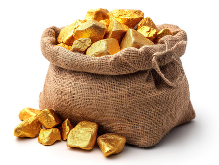 bag of gold on white background, realistic illustrationの素材