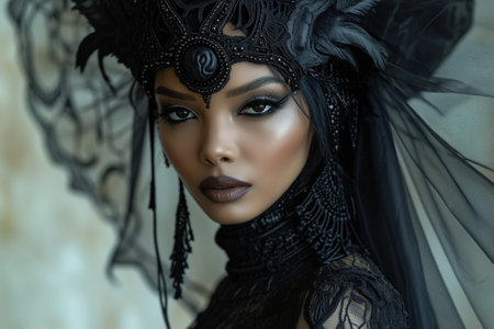 fashion portrait of a woman in black, realistic illustrationの素材
