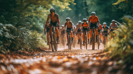 group of riding cyclists, realistic illustrationの素材
