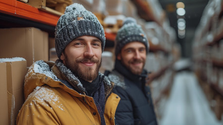male warehouse workers, realistic illustrationの素材