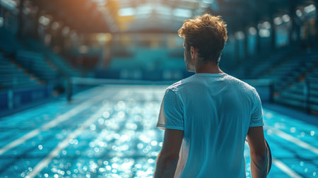 man on tennis court, realistic illustrationの素材