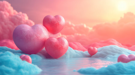 pink hearts holiday background, realistic illustrationの素材