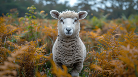 funny sheep outdoor, realistic illustrationの素材