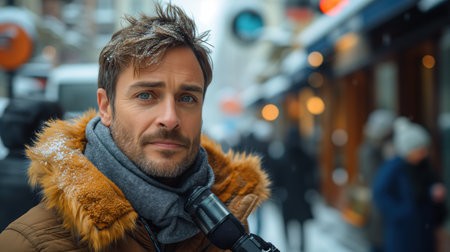 journalist interview on the street, realistic illustrationの素材