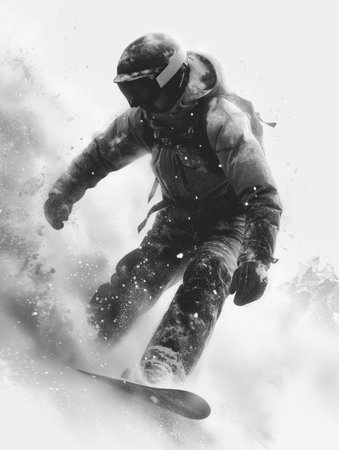 snowboarder close-up riding, realistic illustrationの素材