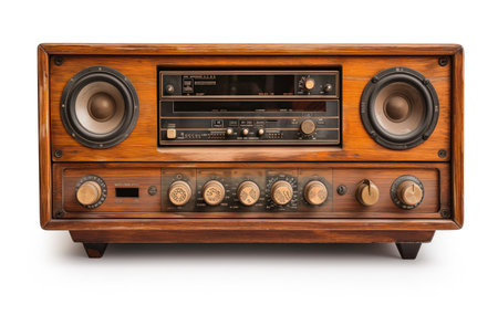 old vintage audio system, isolated, white backgroundの素材