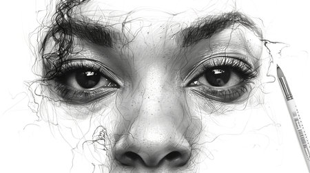 Female face with a syringe on isolated white background. 3d renderingの素材