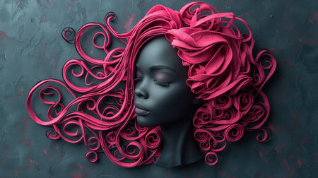 black woman with pink hair, realistic illustrationの素材