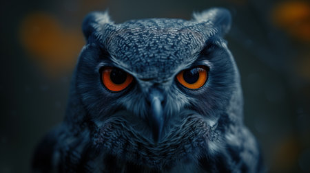 black owl, with red eyes close-up 3D renderingの素材