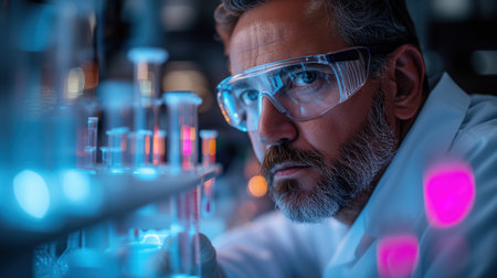 portrait of a male scientist in a laboratory, realistic illustrationの素材