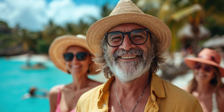 portrait of a traveler with a backpack in natureの素材
