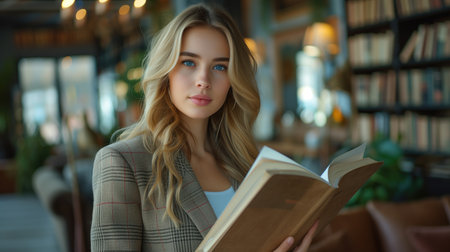 close-up portrait of a pretty girl with a notepadの素材