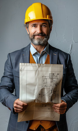 portrait of a man foreman architect in a hard hat close-upの素材