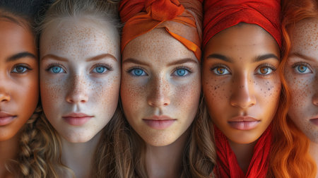 portrait of many faces of pretty women, close-upの素材