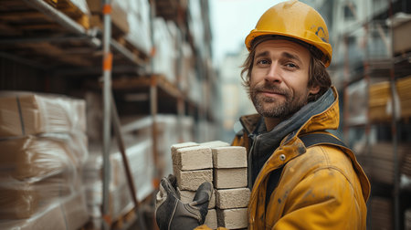 male worker at construction site, realistic illustrationの素材