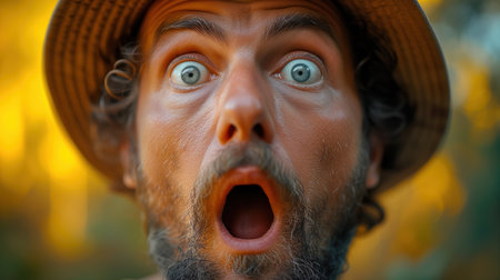 portrait of man with surprised facial expression, open mouthの素材
