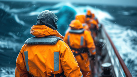 tugboat in a stormy sea, view from the tugboatの素材