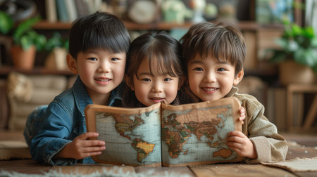 portrait of a childs in knowledge of the outside world, abstract illustration backgroundの素材