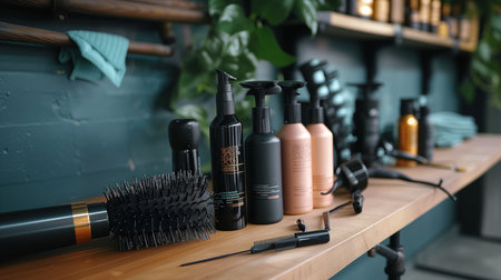 interior inside a hair salon with accessories, illustrationの素材