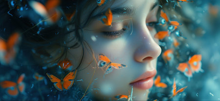 closeup portrait of a pretty young girl, backgroundの素材