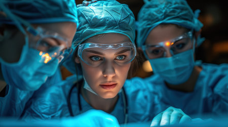team of doctors in operating room, realistic illustrationの素材