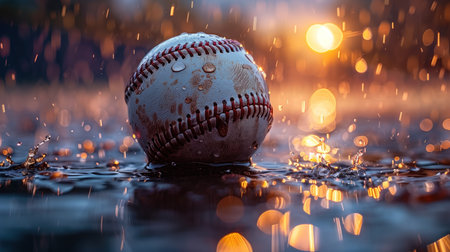 baseball close up in the rain, realistic illustrationの素材
