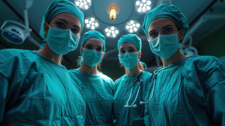 team of doctors in operating room, realistic illustrationの素材