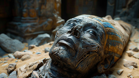 mummies in sarcophagus ancient egypt, realistic illustrationの素材