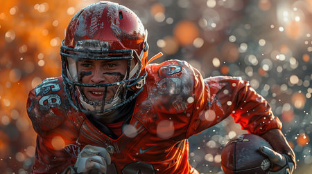 American football player portrait close up, realistic illustrationの素材