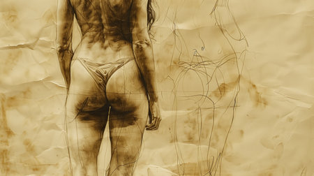 vintage medical sketch human structure, realistic illustrationの素材