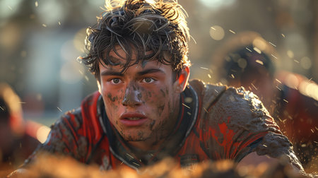 American football player portrait close up, realistic illustrationの素材