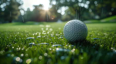golf ball on green grass, realistic illustrationの素材