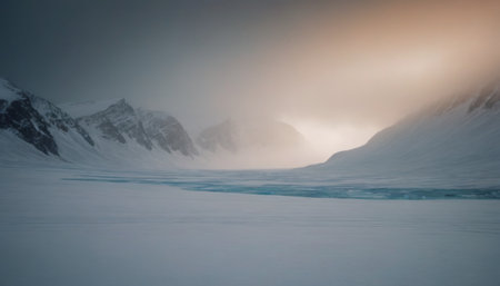 beautiful snowy arctic landscape, realistic illustrationの素材