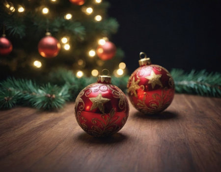 New Year decorations close-up, Christmas holiday background, realistic illustrationの素材