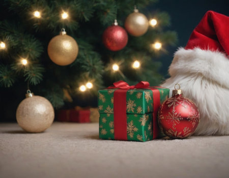 New Year decorations close-up, Christmas holiday background, realistic illustrationの素材