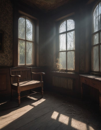 interior of a room in an old house, realistic illustrationの素材