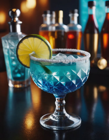 alcoholic cocktail in a glass with ice, realistic illustrationの素材