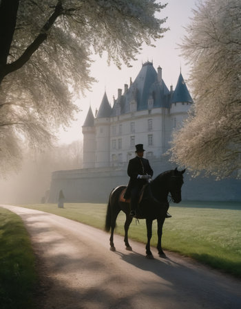 aristocrat rider on a walk, realistic illustrationの素材