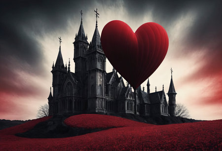 valentine's day in black and red, gothic style illustrationの素材