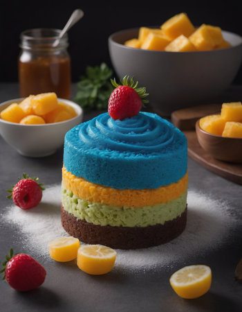 fruit dessert on a served table healthy eating, realistic illustrationの素材