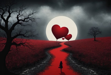 valentine's day in black and red, gothic style illustrationの素材