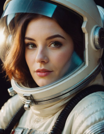 woman astronaut in spacesuit portrait, realistic illustrationの素材