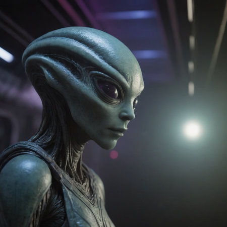 alien creature on spaceship, realistic illustrationの素材