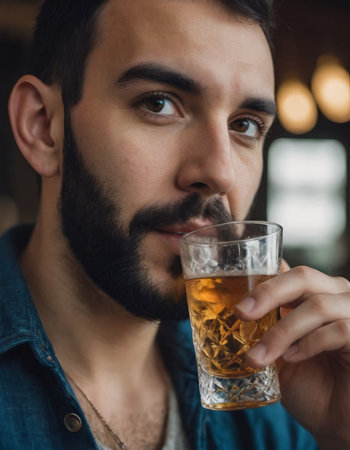 portrait of a man drinking alcohol, realistic illustrationの素材