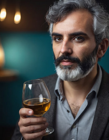 portrait of a man drinking alcohol, realistic illustrationの素材